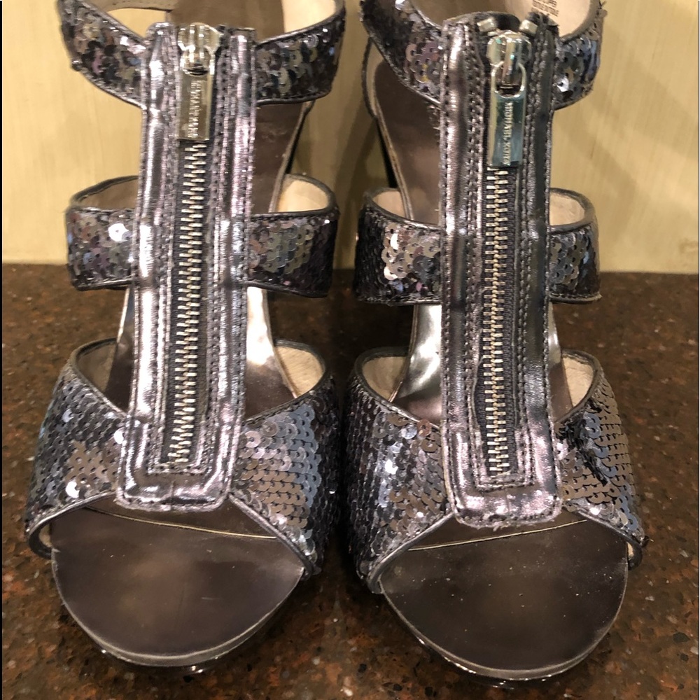 Michael Kors sandle , Gray sequined with zipper front, size 9 1/2